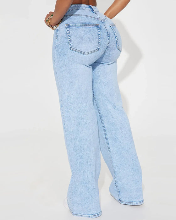 High-Waist Spijkerbroek Met Liftend Effect En Lichte Wijde Pijpen