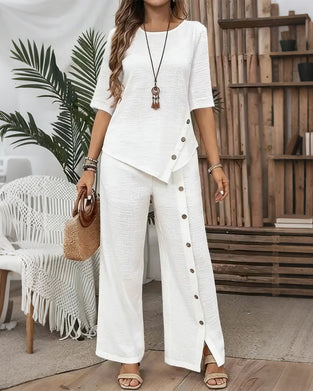 Set Met Knoopversierde Onregelmatige Top En Broek