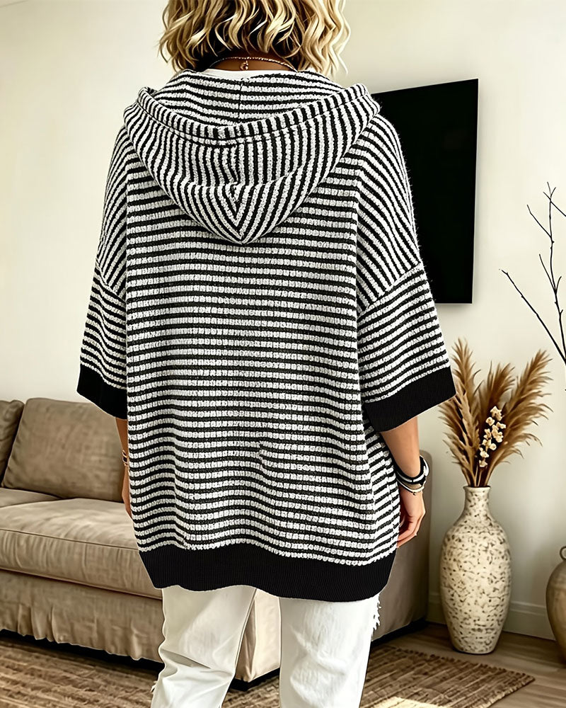 Pullover Gestreept Met Capuchon Vleermuismouw