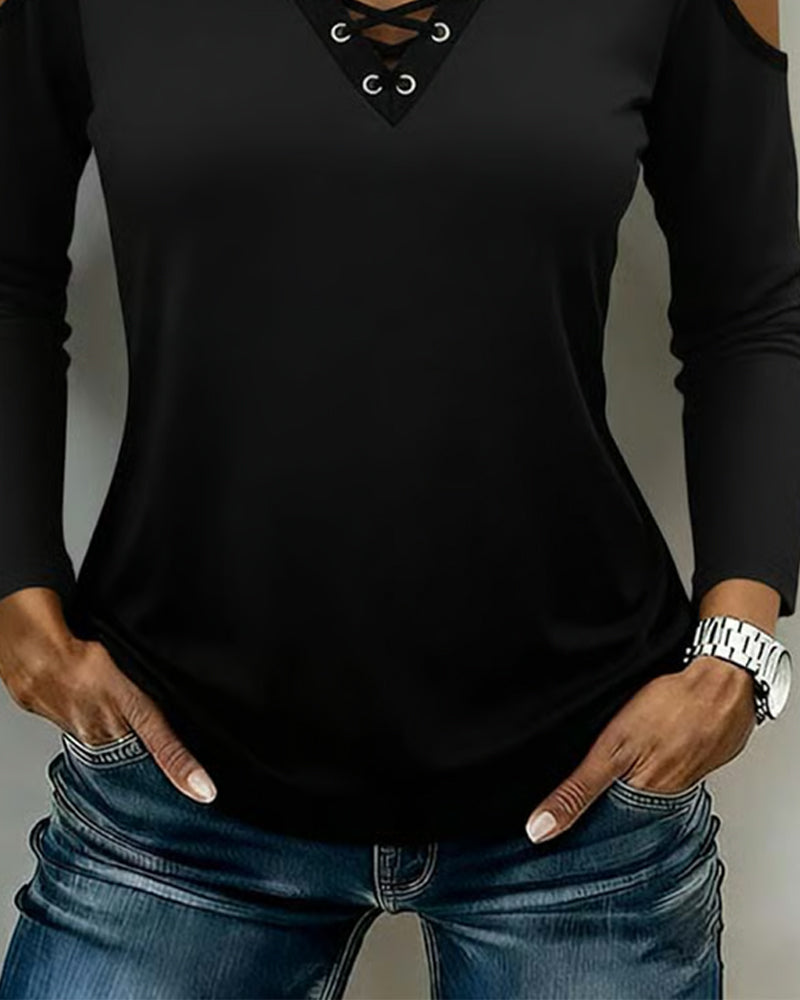Top Off-Shoulder Kruis Lange Mouw