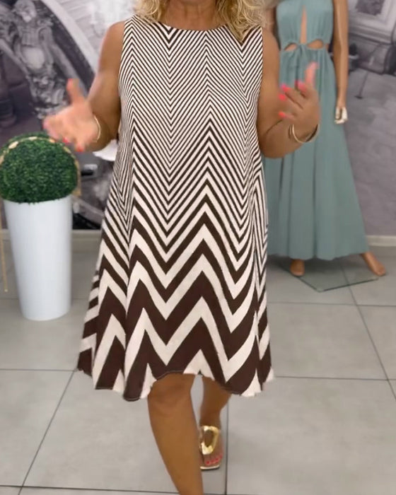 Jurk Rondhals Geometrisch Print Mouwloos