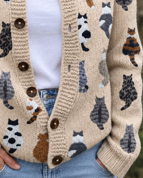 Cardigan Kat Rug Print Gebreid