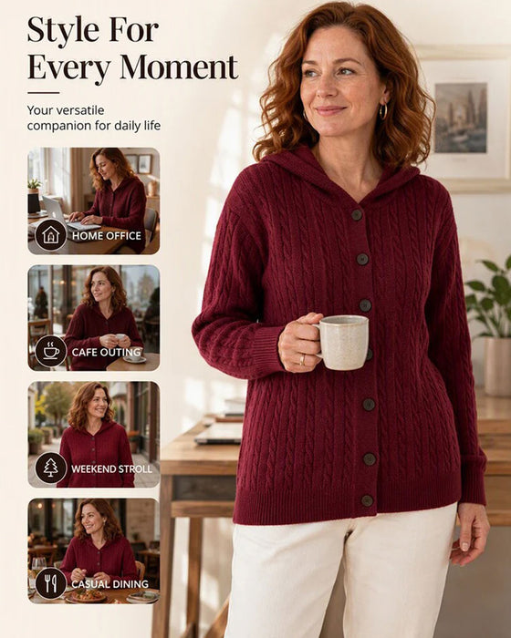 Cardigan Met Capuchon Open Voor Gebreid