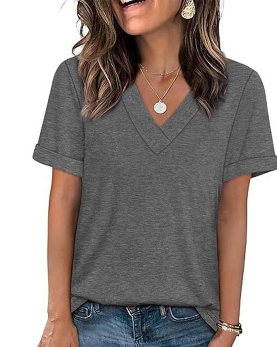 T-Shirt Effen V-Hals Casual Korte Mouw