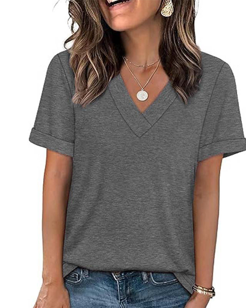 T-Shirt Effen V-Hals Casual Korte Mouw