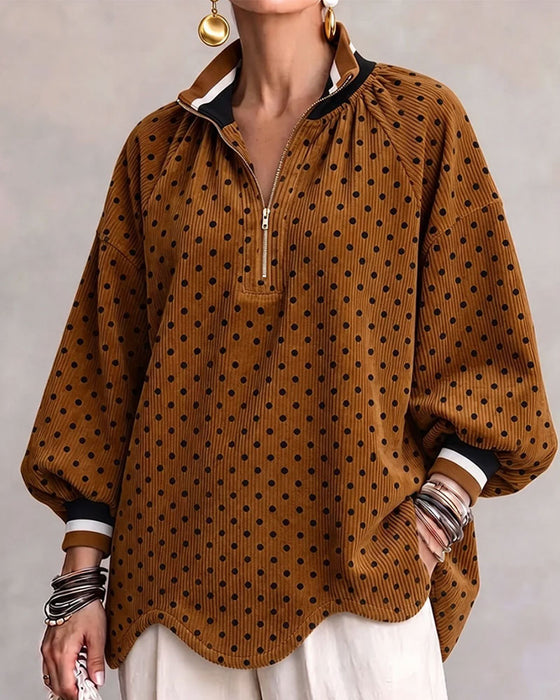 Blouse Stippen Ribfluweel Half-Rits Los