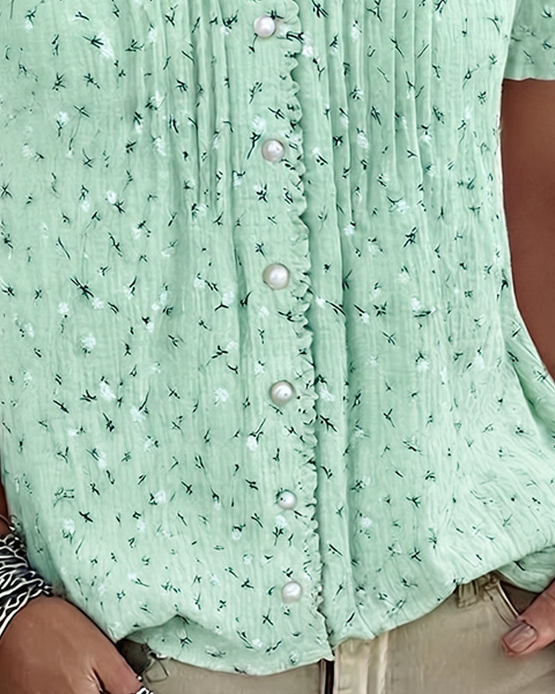 Blouse Poefmouw Bloemenprint Korte-Mouw