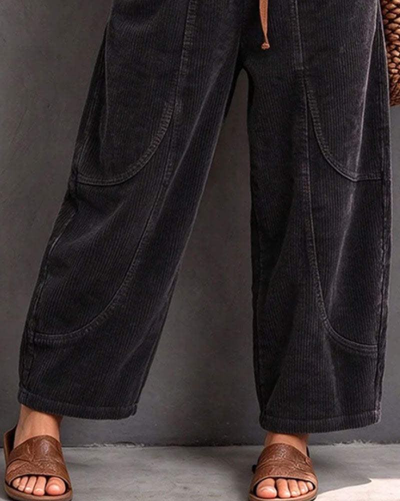 Broek Elastische Taille Kleurblok Cropped Wijd Been
