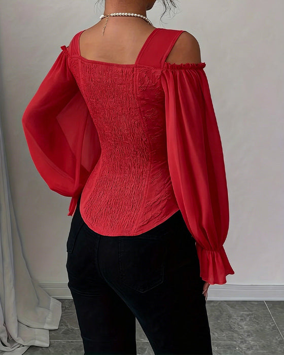 Blouse Off-Shoulder Lange Mouw Taille