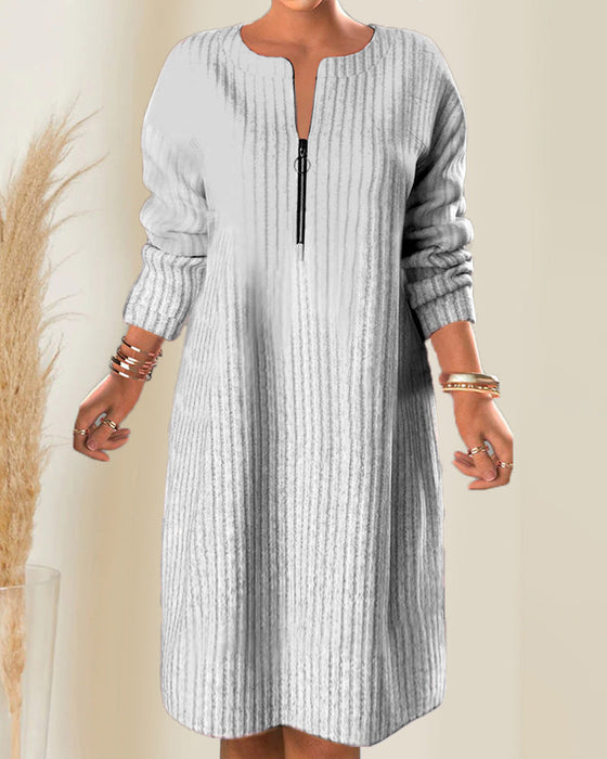 Effen kleur rits hals jurk