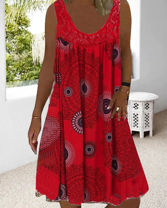 Zomerjurk voor dames met mouwloze print met o-hals