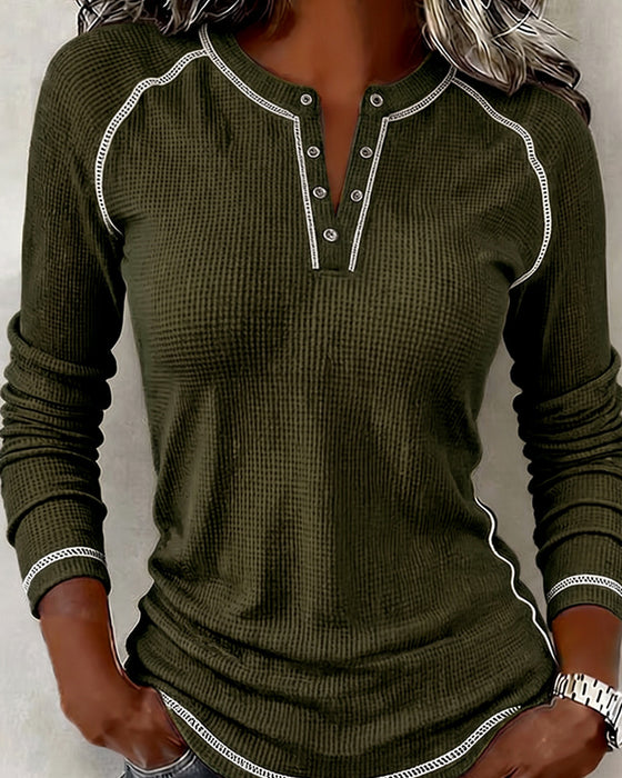 Top Wafel Henley Lange Mouw