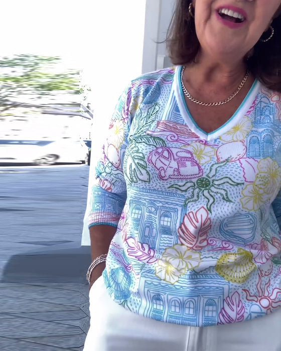 Trui V-Hals Bedrukt Mode