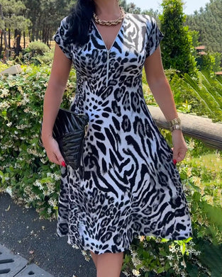 Jurk V-Hals Ritssluiting Luipaardprint
