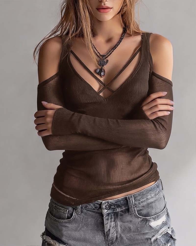 Blouse Kruiselings V-Hals Off-Shoulder
