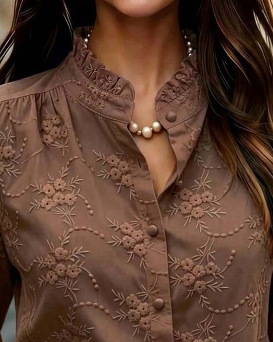 Blouse Ballon Mouw Mandarin Kraag