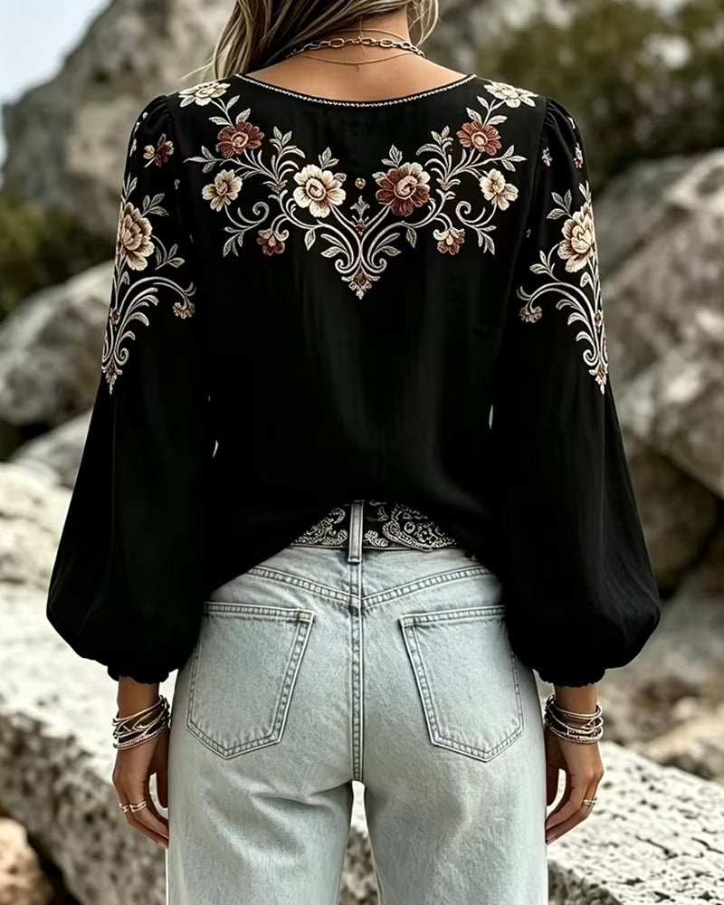 Blouse V-Hals Bloemen Casual