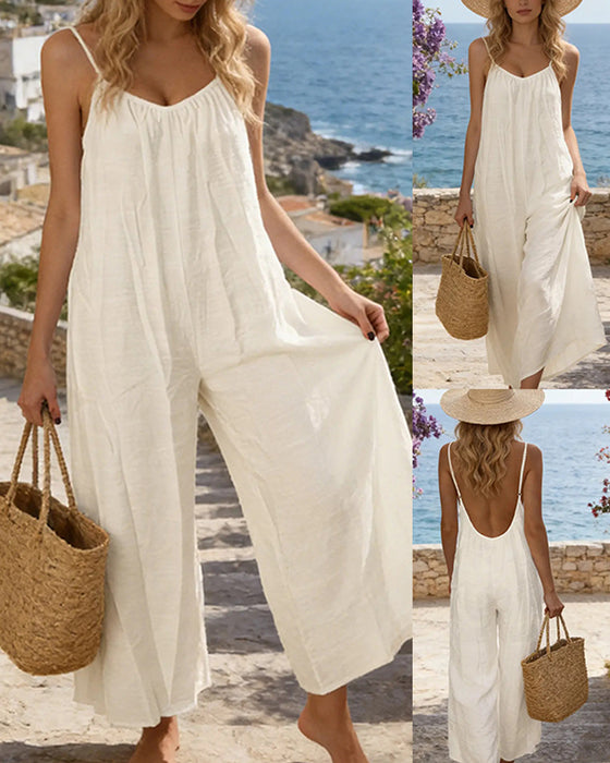 Jumpsuit Dunne Bandjes Effen Kleur
