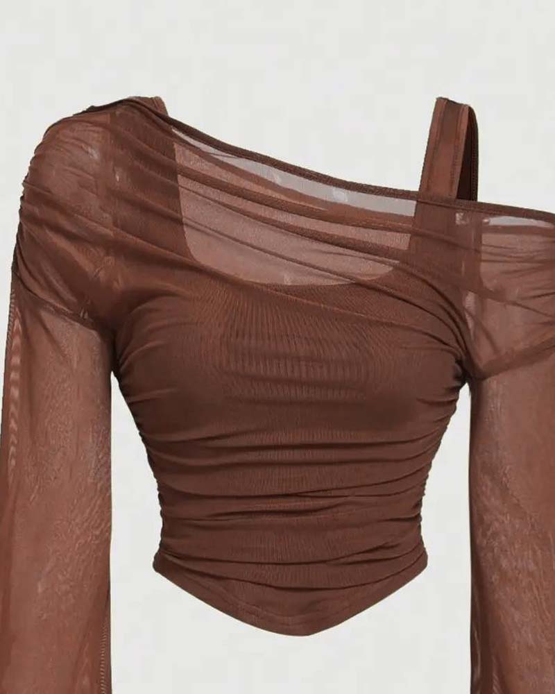 Blouse Gaas Geruwd Lange Mouw Cami