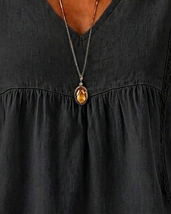 Blouse V-Hals Gerimpeld Korte Mouw