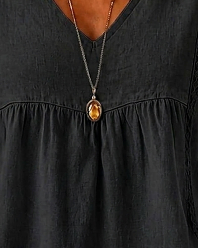 Blouse V-Hals Gerimpeld Korte Mouw