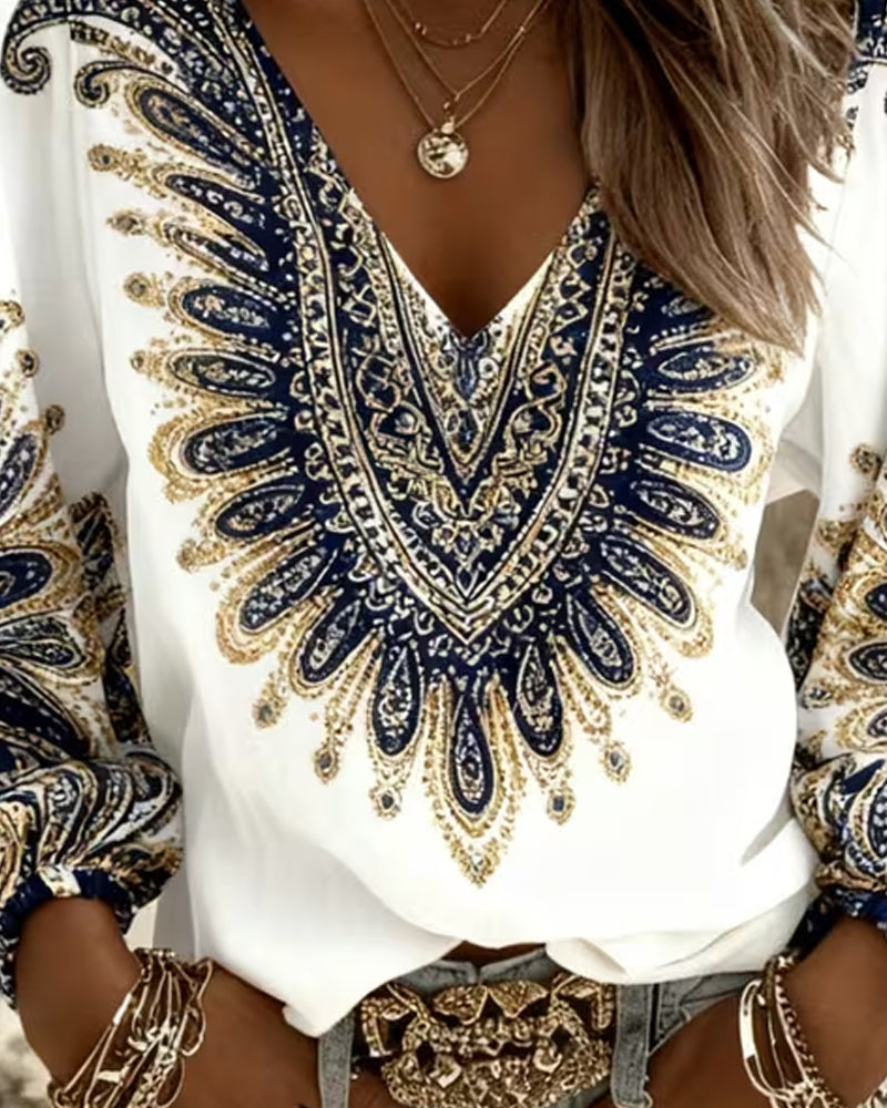 Top Met V-Hals En Retroprint