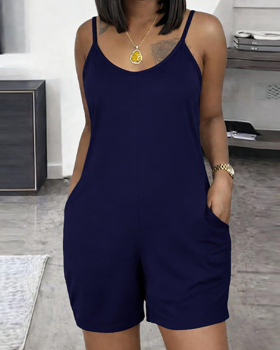 Effen Mouwloze U-Hals Jumpsuit Met Zak