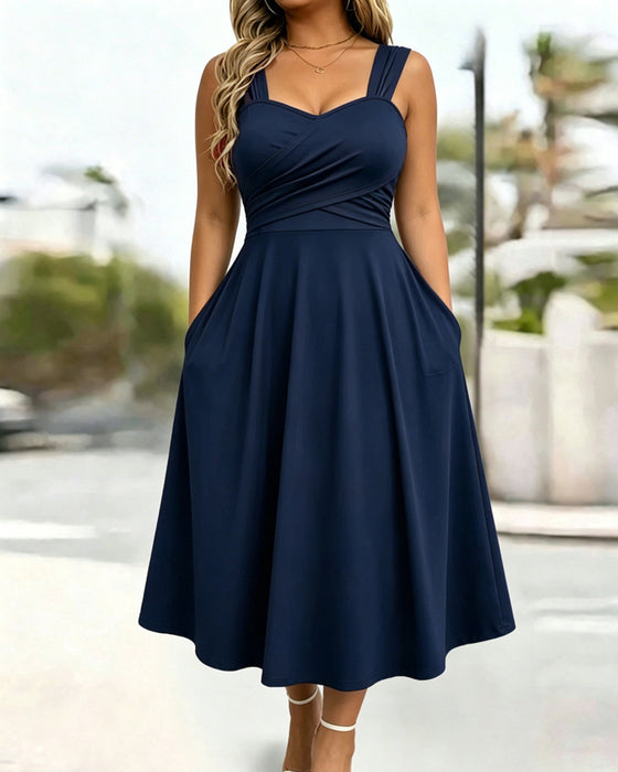 Jurk Gerimpeld Bandeau Hoge Taille