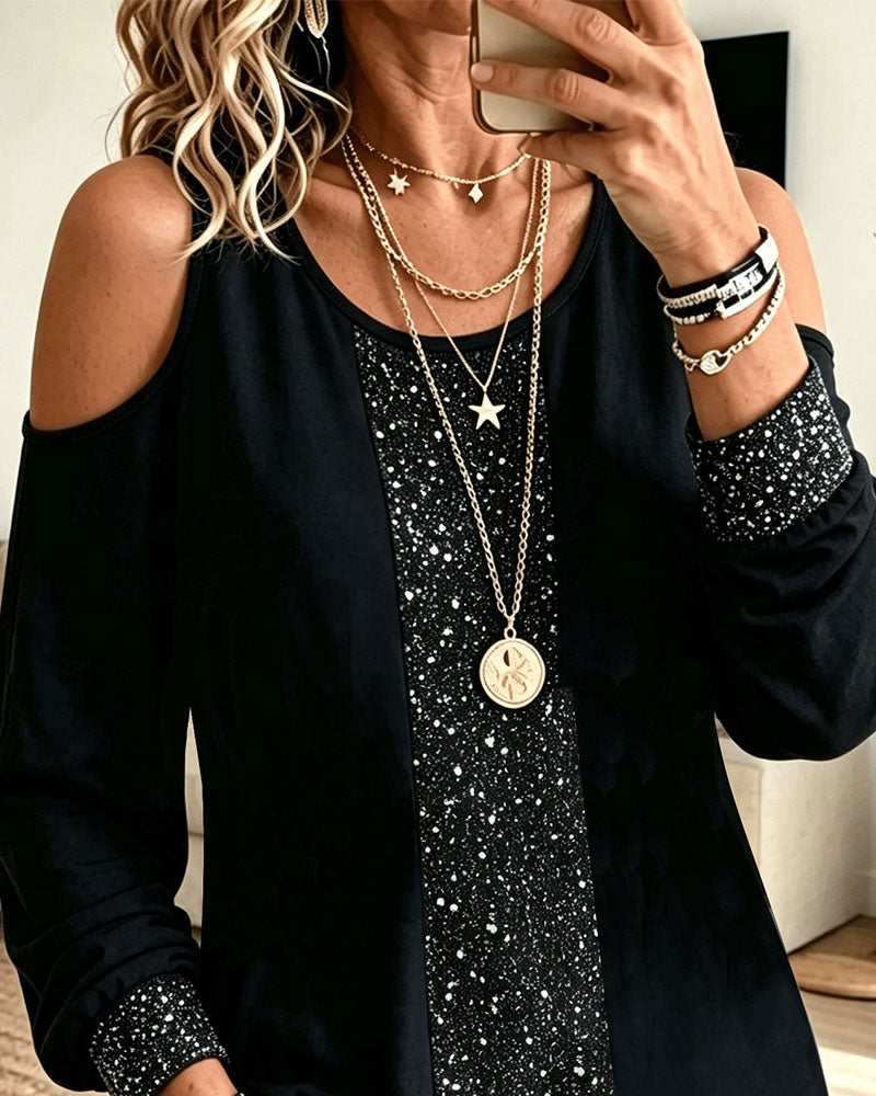Top U-Hals Off-Shoulder Samengevoegd Lange Mouw