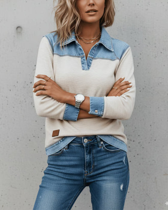 Trui Fashionable Kraag Kleurblok Gecombineerd