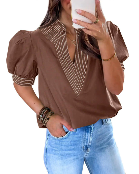 Blouse V-Hals Ballon Mouw Gestreept