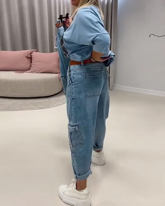Jeans Hoge Taille Cargo Stijl