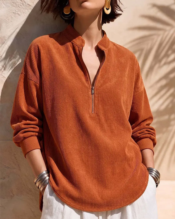 Blouse Rits Staande Kraag Ribfluweel