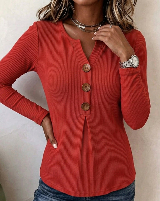 Geribde Slim-Fit Lange Mouw Top