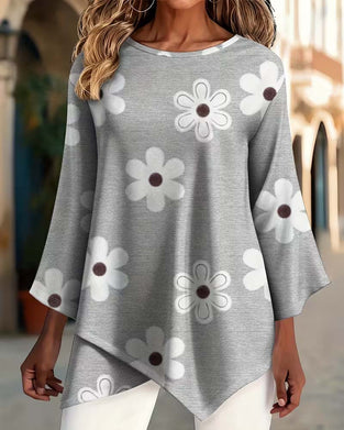 Top Bloemenprint Uitlopende Mouw Kruis