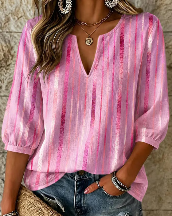 Blouse Verticale Streep Kleine V-Hals