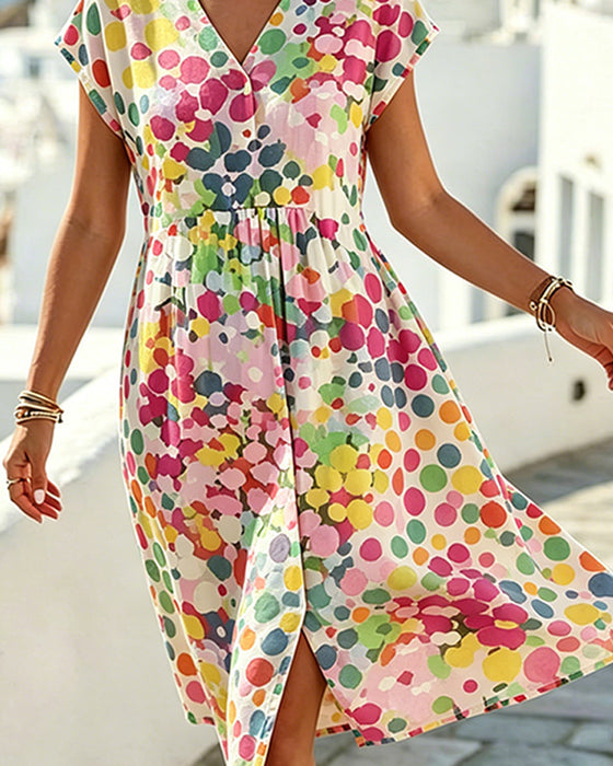 Jurk Polka Dot V-Hals Taille