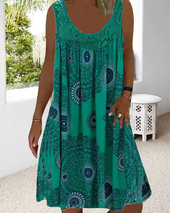 Zomerjurk voor dames met mouwloze print met o-hals