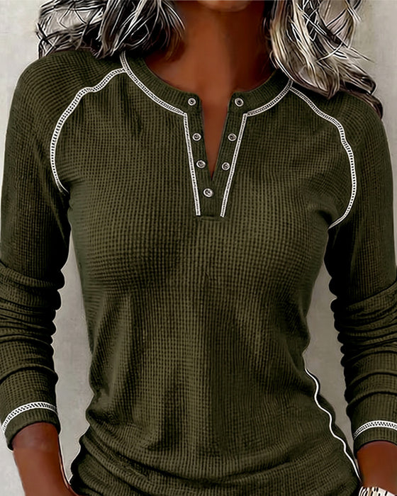 Top Wafel Henley Lange Mouw