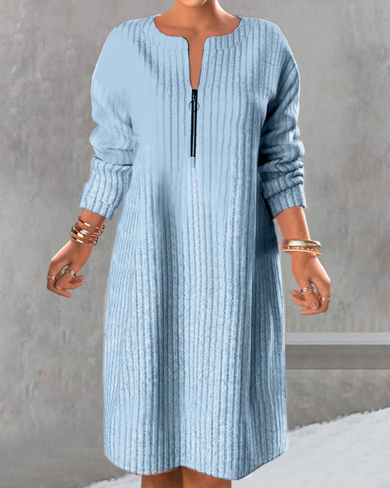 Effen kleur rits hals jurk