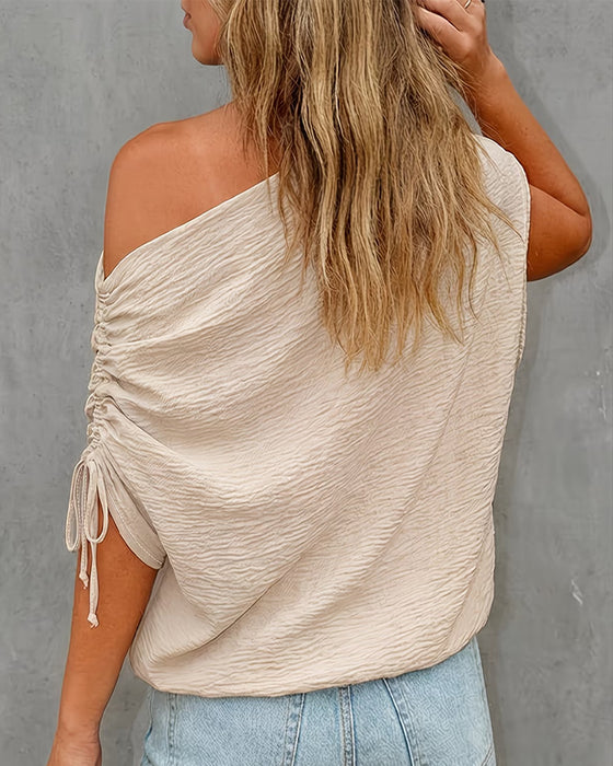 Blouse Effen Kleur Koord Een Schouder