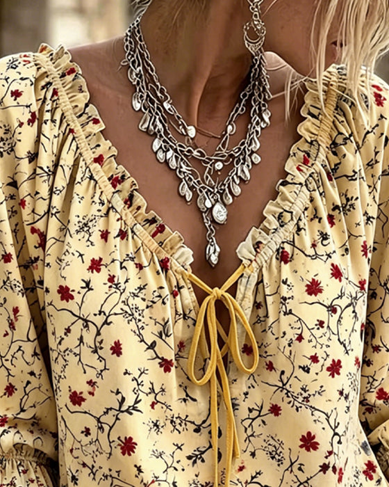 Blouse Kleine Rode Bloem Bloemen Stropdas