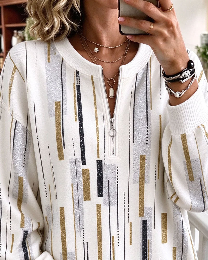 Sweatshirt Half Rits Gestreept Loose