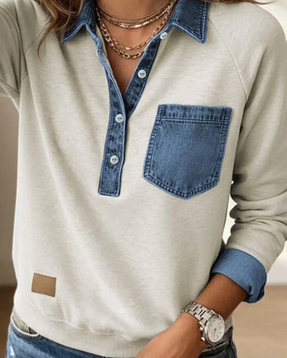 Sweatshirt Overhemdkraag Lange Mouw