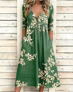Jurk Botanische Print Knoop Gerimpeld