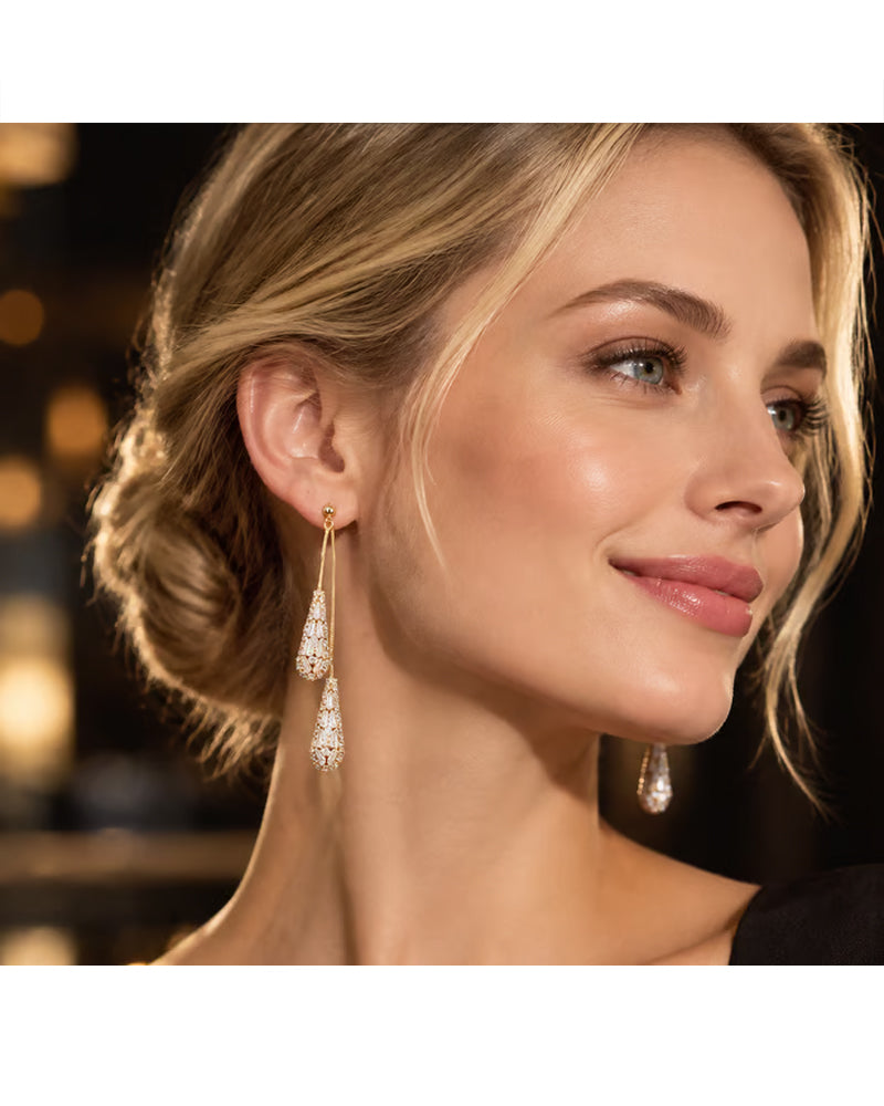 Elegante Met Zirkon Versierde Tweeweg Druppelvormige Kwastoorbellen Voor Dames