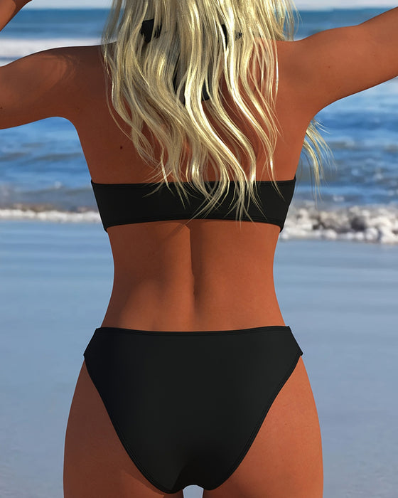 Bikini Halter Hart Gesp Effen Kleur