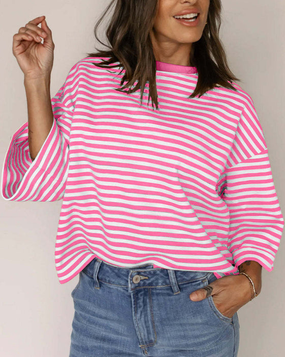 T-Shirt Ronde Hals Rug Holte Striks Gestreept
