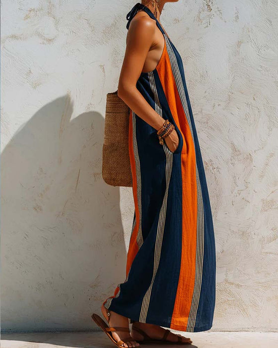 Jurk Kleurblok Verticale Streep Halter