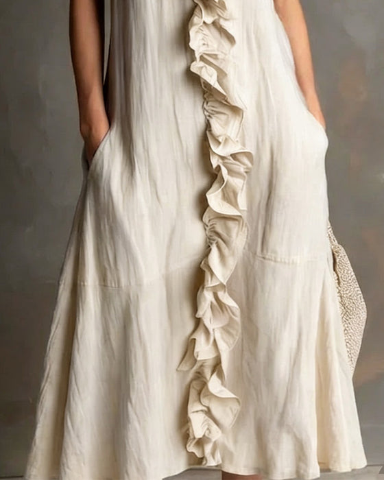 Jurk Ruffle V-Hals Zak Mouwloos